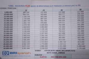 Tabel KUR BRI Syariah 2021 : Bunga, Tenor, Angsuran & Jumlah Pinjaman